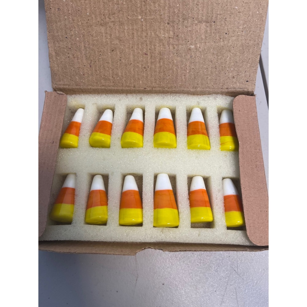 Lillian Vernon Glass Candy Corn Set of 12 Halloween Decor 725N Handcrafted